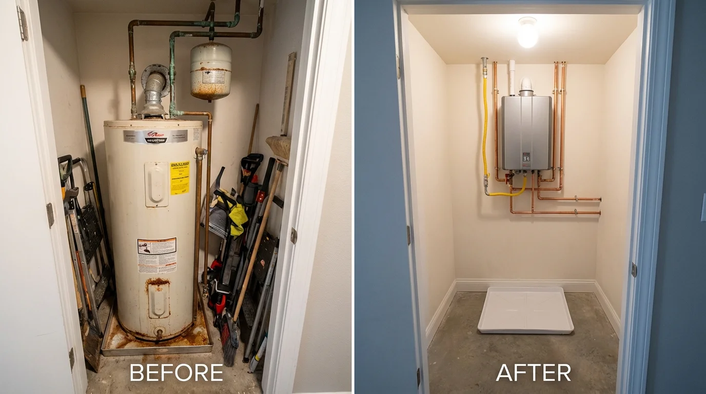 Tank water heater versus wall-mounted tankless unit comparison for Cabin John, MD homeowners