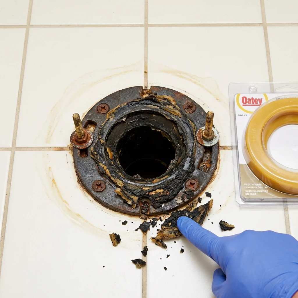 Failed wax ring showing water seepage at the base of a toilet in a Cabin John, MD home